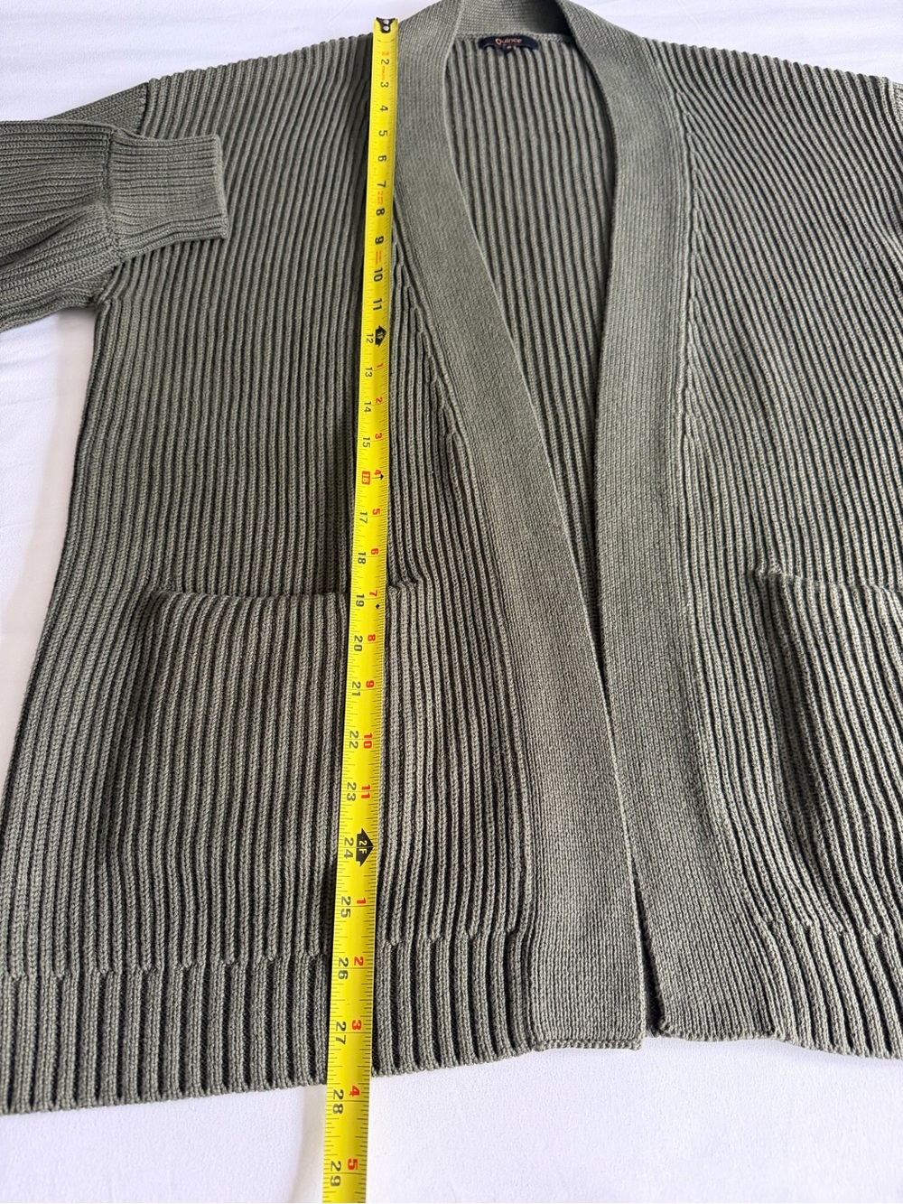 Quince 100% Organic Cotton Oversized Olive Green Ribbed Open Front Cardigan - Picture 16 of 16
